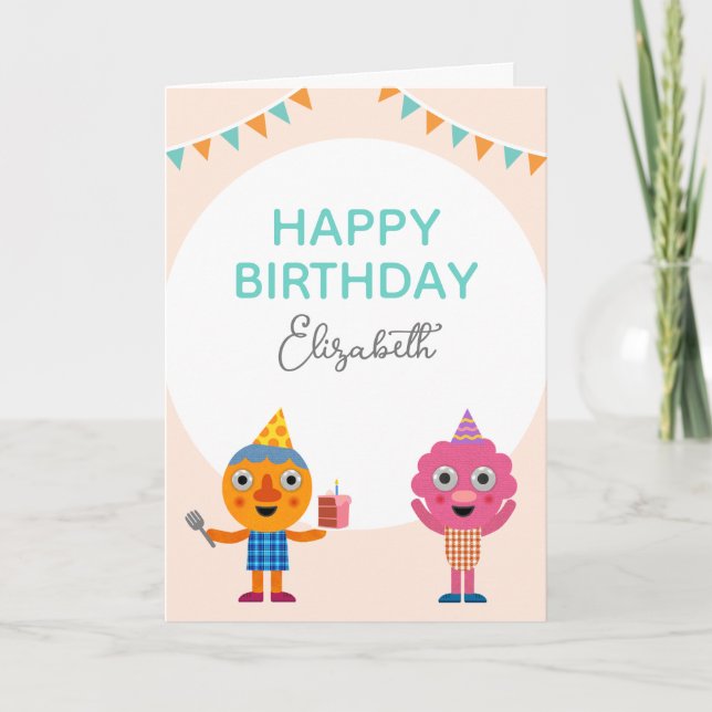 Super Simple | Noodle & Pals Yellow Birthday Karte (Vorderseite)