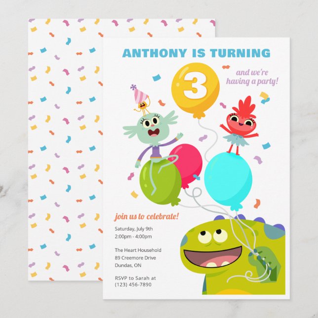 Super Simple | Rhymington Confetti Birthday Einladung (Vorne/Hinten)
