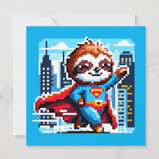 Super Sloth Funny Pixel Art Hero CityScape Design Einladung