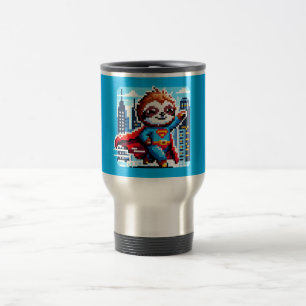 Super Sloth Funny Pixel Art Hero CityScape Design Reisebecher