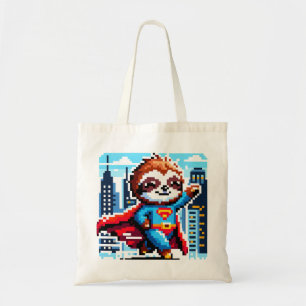 Super Sloth Funny Pixel Art Hero CityScape Design Tragetasche