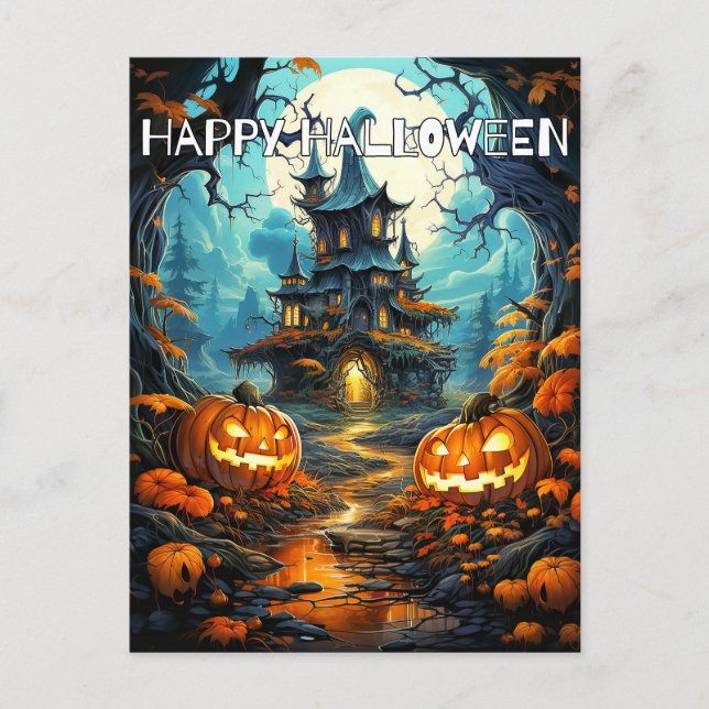Super Spooky Spuk House & Pumpkins Postkarte (Vorderseite)