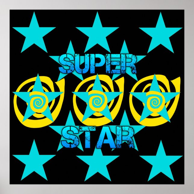 Super Star Aquamarin Yellow Wirbel Stars Pattern Poster (Vorne)