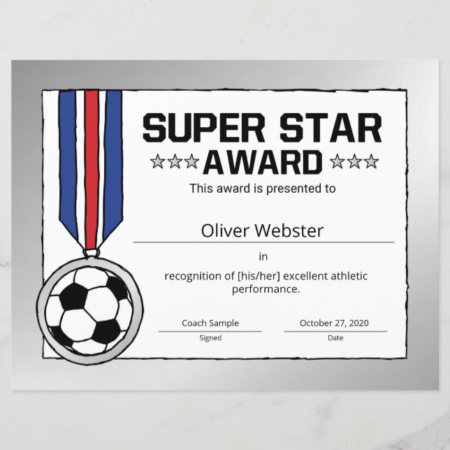 Super Star Fußball Player Award Fußball-Zertifikat (Vorderseite)