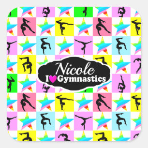 SUPER STAR GYMNAST GIRL DESIGN QUADRATISCHER AUFKLEBER