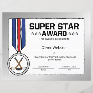 Super Star Hockey Player Award Hockey-Zertifikat