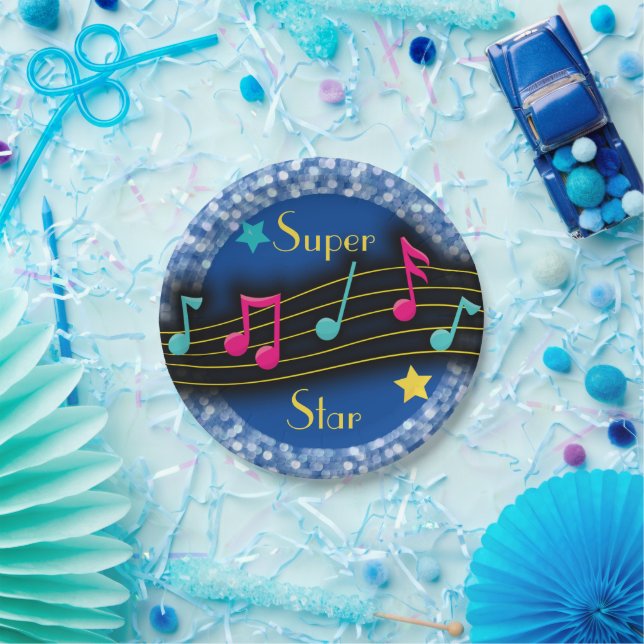 Super Star Musiknotens Classic Round Pappteller (Party)