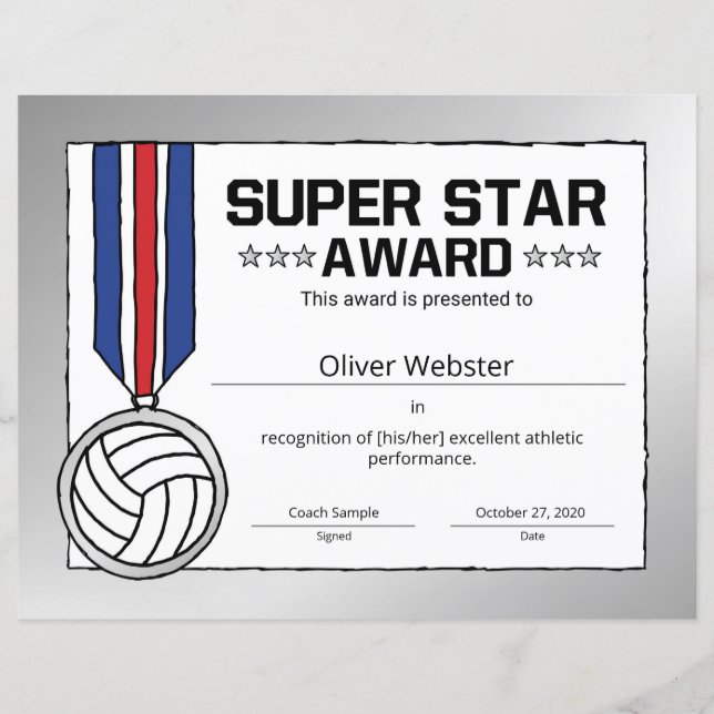 Super Star Volleyball Player Award Volleyball Awar (Vorderseite)