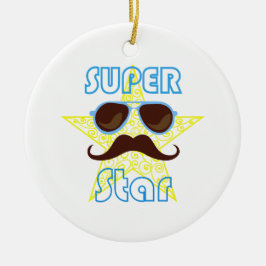 Super Star with sunglasses and mustache Keramik Ornament