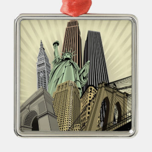 Super stilisiertes Stadtbild NYC Ornament Aus Metall