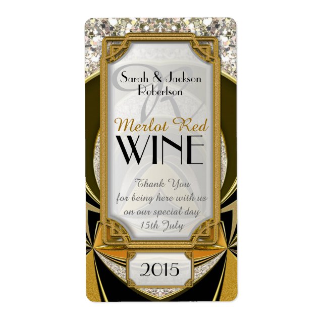 Super Stilvolle Gold Black Art Deco Wine Labels (Vorne)