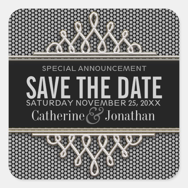 Super Style Black Silver Save the Date Sticker (Vorderseite)