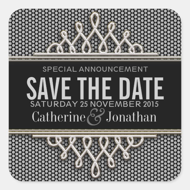 Super Style Black Silver Save the Date Sticker (Vorderseite)