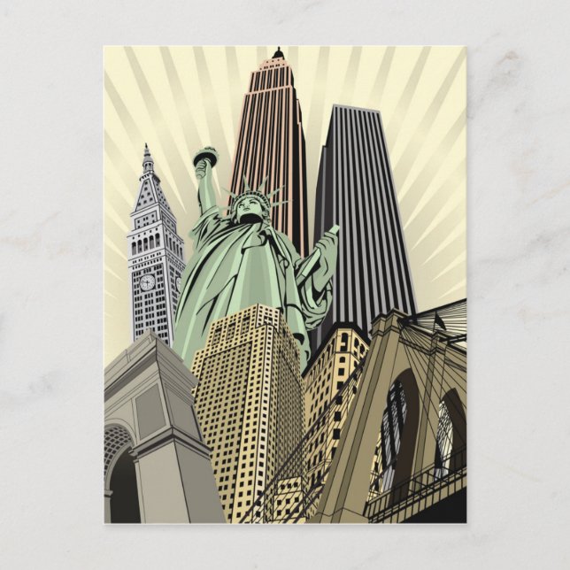 Super Stylisierte Cityscape NYC Postkarte (Vorderseite)