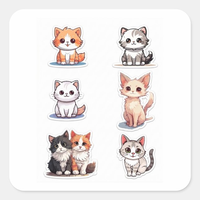 Super süße Chibi-Kätzchen-Sticker-Sammlung - Packu Quadratischer Aufkleber (Vorderseite)