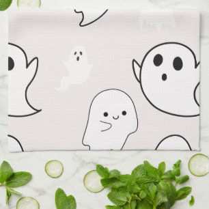 Super süße weiße Geister Hellbeige Halloween Geschirrtuch