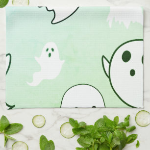 Super süße weiße Geister Hellgrün Halloween Geschirrtuch