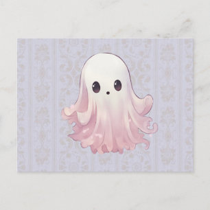 Super süßer Geist in Blau und Gold zu Halloween Feiertagspostkarte