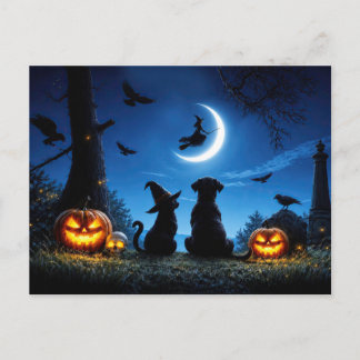 Super süßer Halloween-Hund und Hexenkatze Feiertagspostkarte