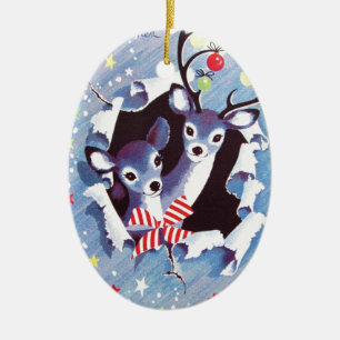 Super süßes Vintages blaues Ren-Weihnachten Keramik Ornament