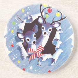 Super süßes Vintages blaues Ren-Weihnachten Untersetzer