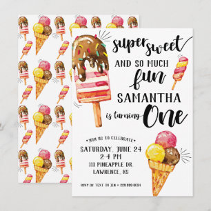 Super Sweet Ice Cream Erster Geburtstag Einladung