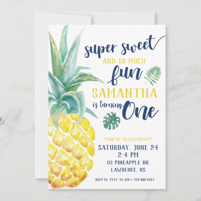 Super Sweet Pineapa Einladung zum ersten Geburtsta (Vorderseite)