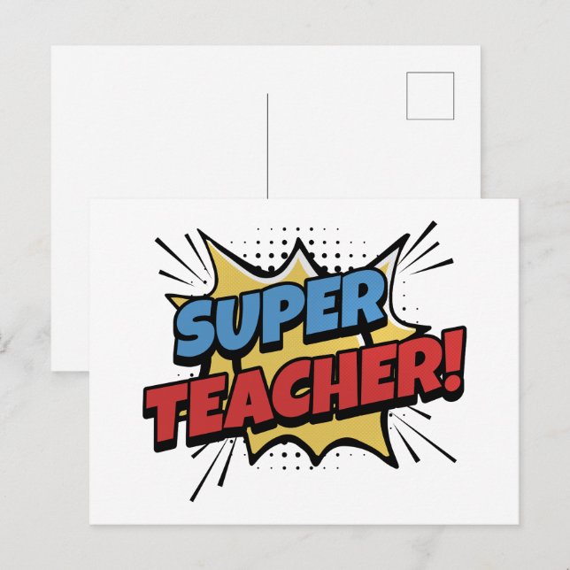 Super Teacher Comic Style Postkarte (Vorne/Hinten)
