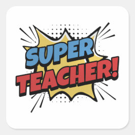 Super Teacher Comic Style Quadratischer Aufkleber