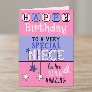 Super tolle Nichte rosa und lila Geburtstag Karte