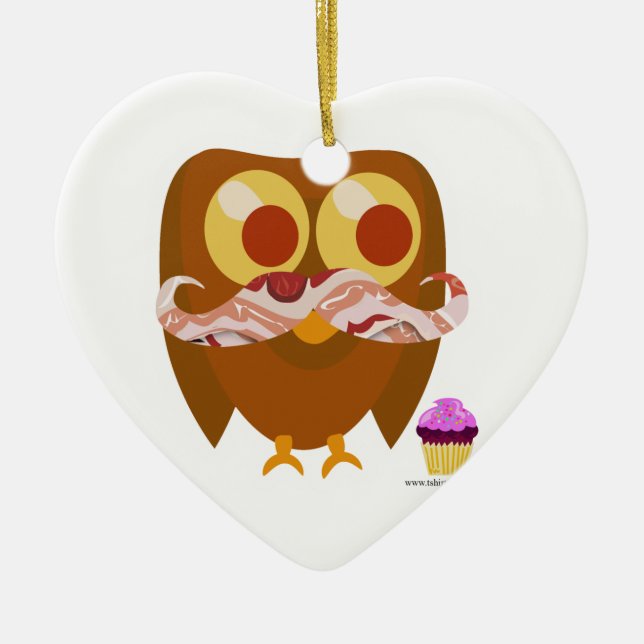 Super Trendy Bacon Mustache Owl Keramik Ornament (Vorne)