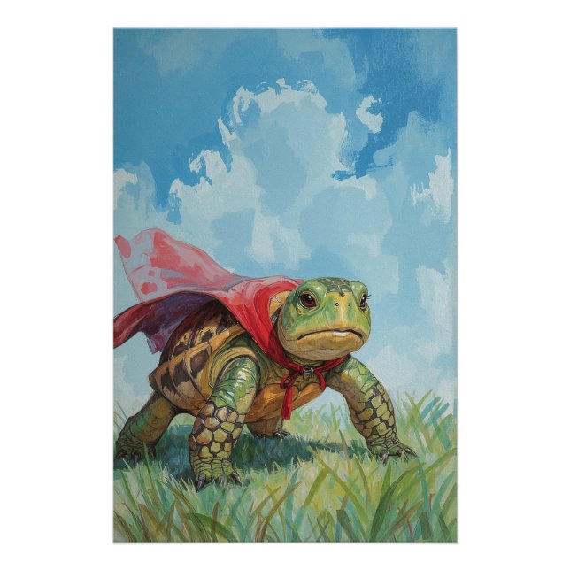 Super Turtle Poster | Lustige Cartoon-Wandkunst (Vorderseite)