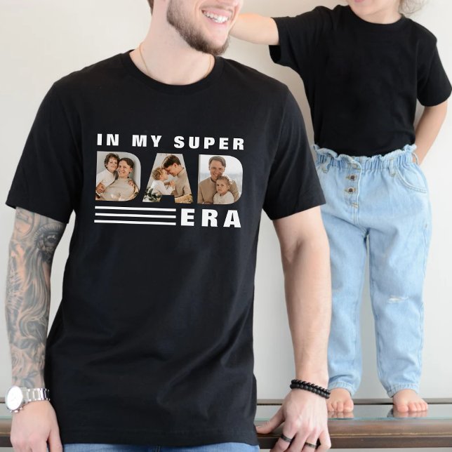 Super Vater Era Fotocollage Funny Black T-Shirt (Super Dad Era Photo Collage Funny Black T-Shirt
)