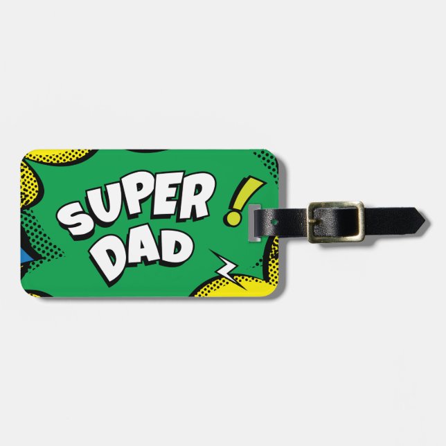 "Super Vater" Farbiges Comic Buch Pop Kunst Gepäckanhänger (Vorderseite horizontal)