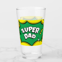 "Super Vater" Farbiges Comic Buch Pop Kunst Glas