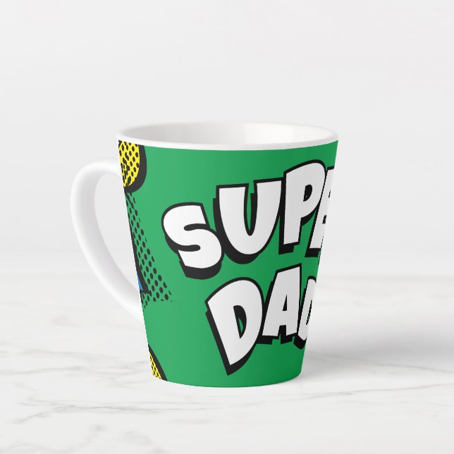 "Super Vater" Farbiges Comic Buch Pop Kunst Latte  Milchtasse (Linke Ecke)