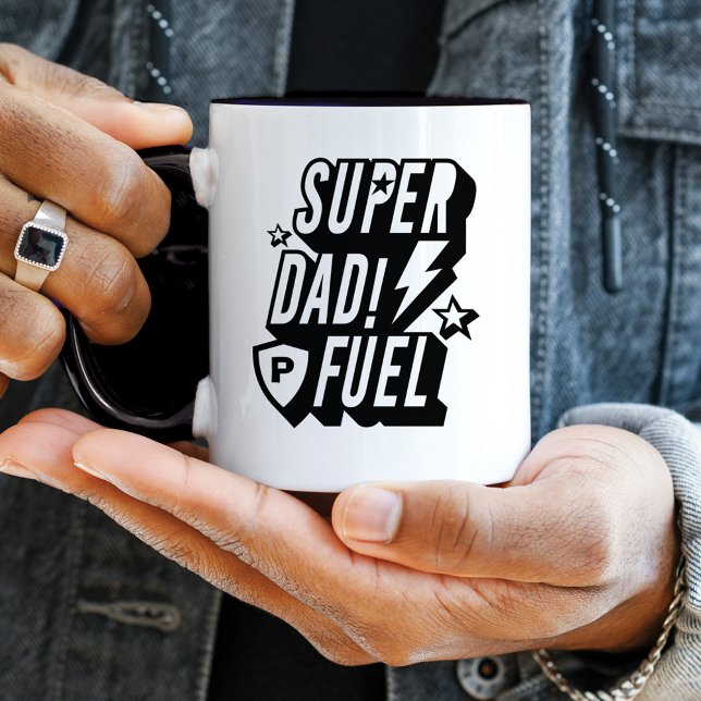 Super Vater Fuel Superhero Fun Comic Monogram Blac Tasse (Von Creator hochgeladen)