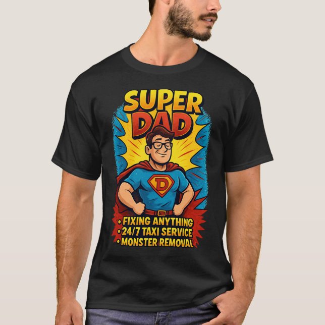 Super Vater Geschenk - Vatertag Superhero Comic T-Shirt (Vorderseite)