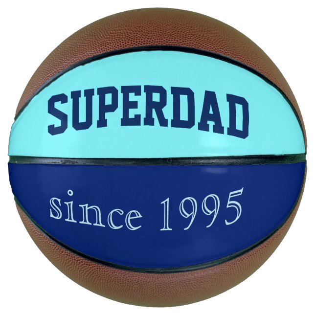 Super Vater in Neonblau und Dunkelblau Basketball (Vorderseite)