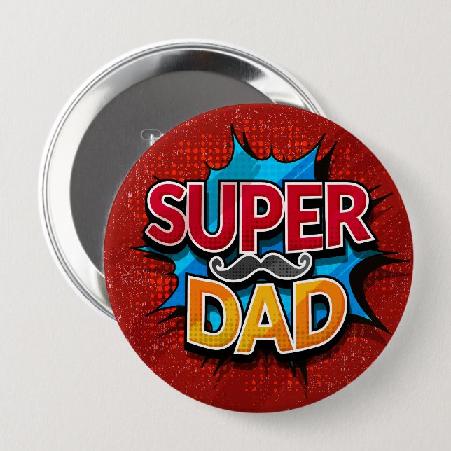 Super Vater Mustache Modern Grunge Button (Vorne & Hinten)