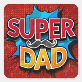 Super Vater Mustache Modern Grunge Quadratischer Aufkleber