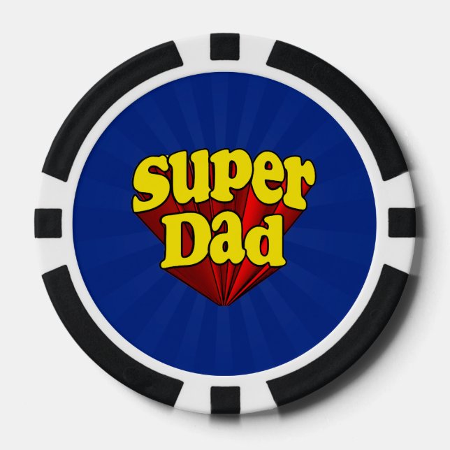 Super Vater, Superheld Rot/Gelb/Blau Vatertag Pokerchips (Vorderseite)