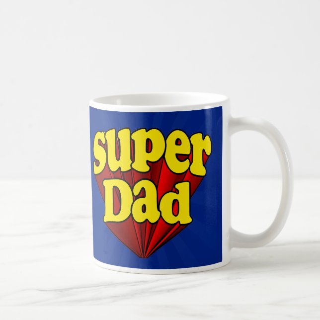 Super Vater, Superheld Rot/Gelb/Blau Vatertag Tasse (Rechts)