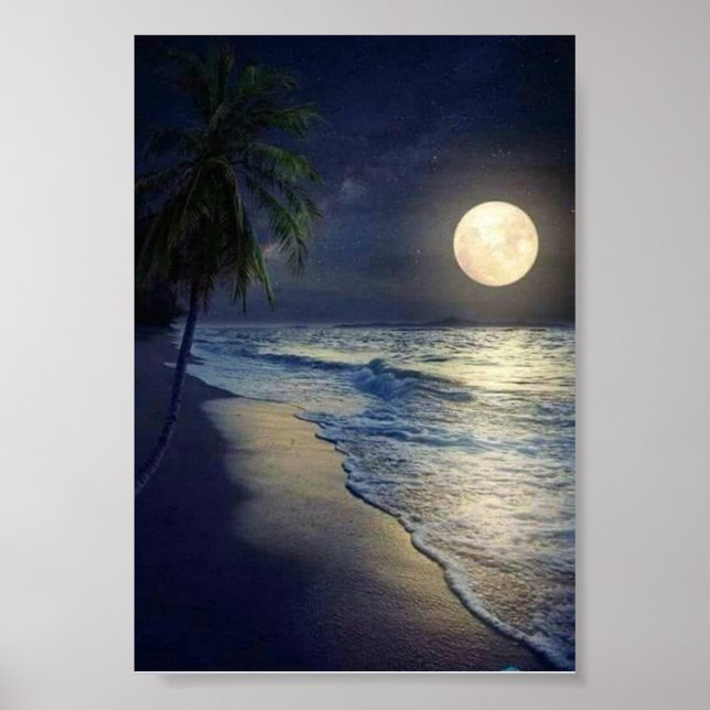 Super Vollmond mit Blick aufs Meer Poster (Vorne)