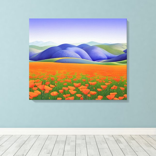 Superblumen | Surreal Poppies Landschaft Leinwanddruck (Insitu (Holzboden))