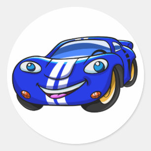 Supercar blue race Cartoon Wählen Sie die Farbe f Runder Aufkleber