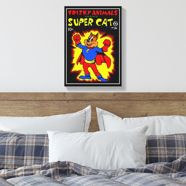 SuperCat Comic Canvas Print Leinwanddruck (Insitu (Schlafzimmer))