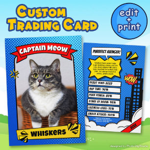 Supercat Comic Trading Card Funny Custom Cat Gesch Telefonnummerkarte