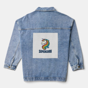 Supercorn Einhorn Vintage Gravur T-Shirt Design Jeansjacke
