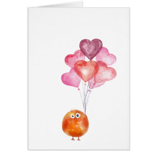 Supercute Aquarellvogel mit Herzballonen